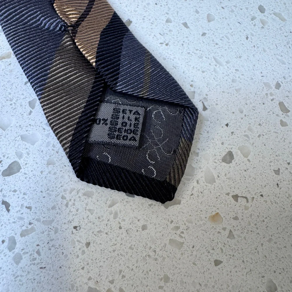 Tino Cosma Silk Necktie Mens Black Grey Bronze Striped Made in Italy Tie